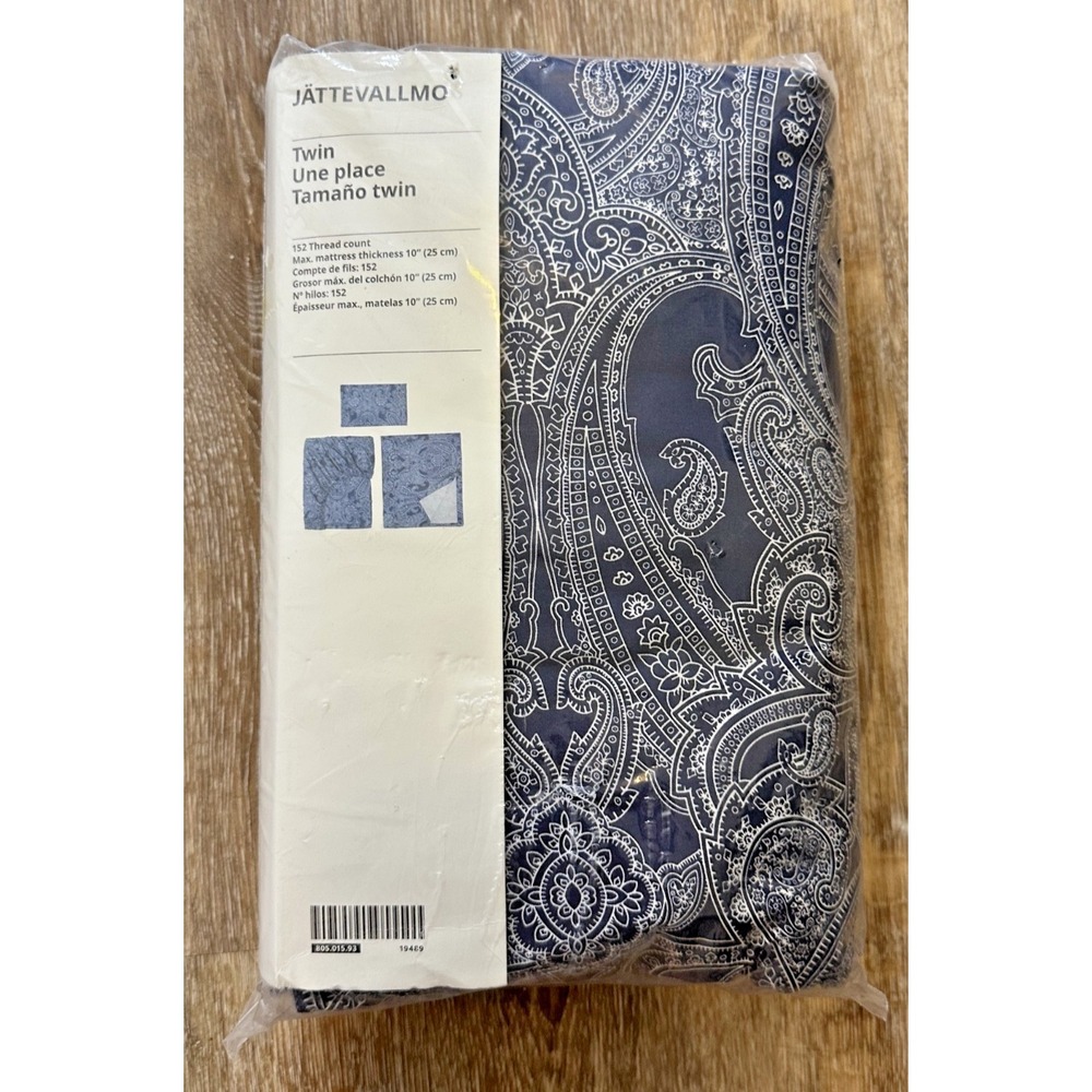 New Jattevallmo Ikea Twin Sheet Set  Flat Fitted Pillowcase Blue Paisley 805.015